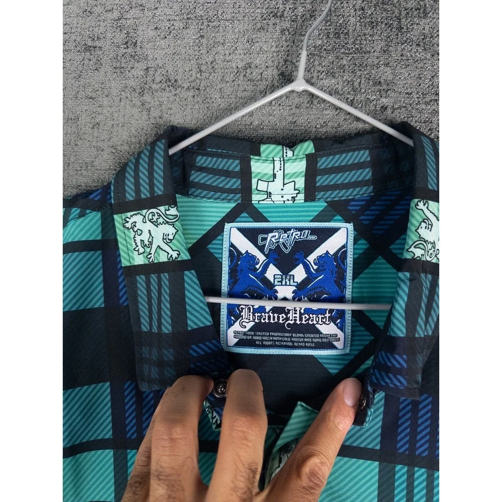 Retro Rifle Brave Heart Mens 2XL‎ Plaid Short Sleeve Button Up Vacations Resort